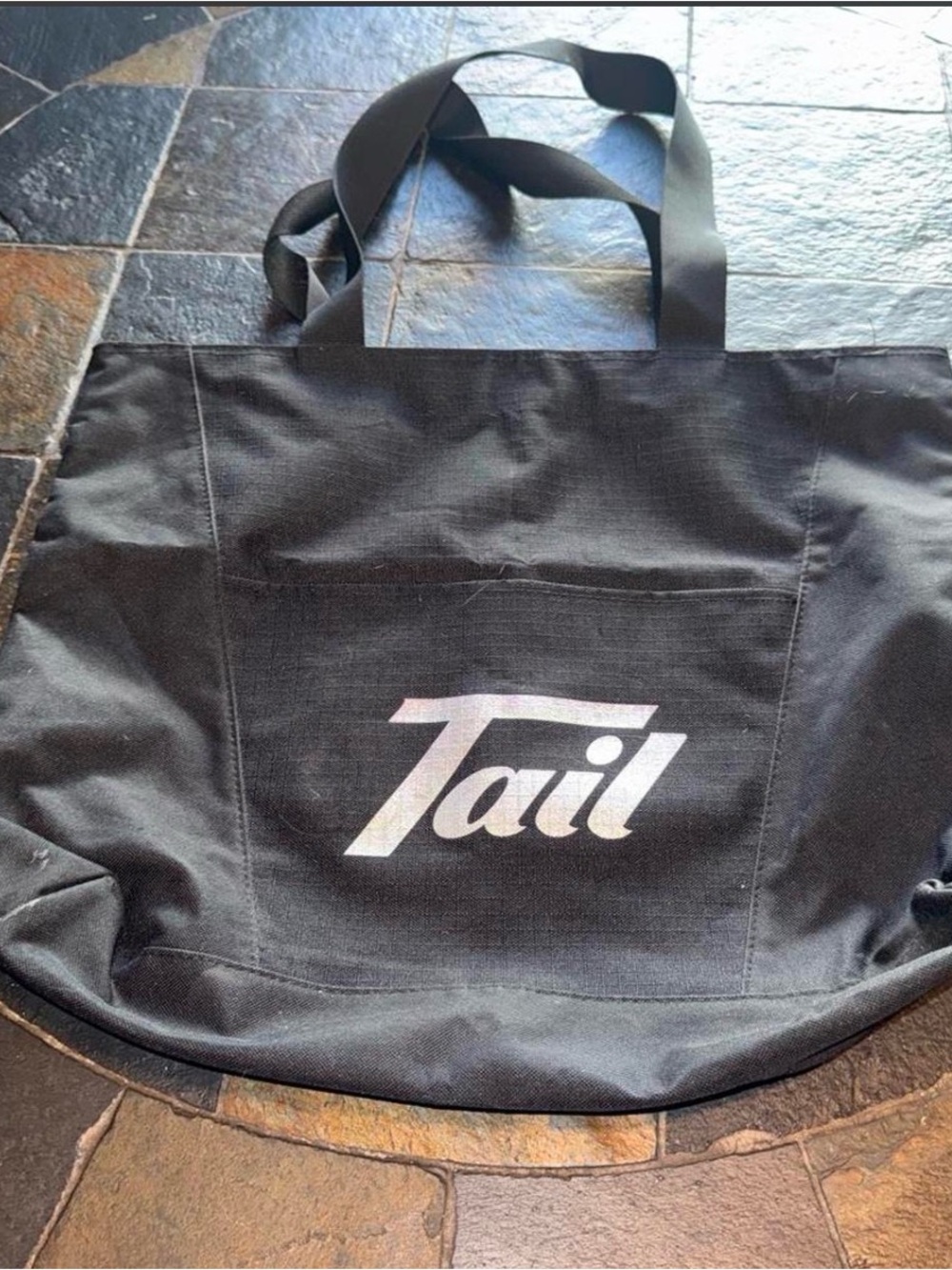 Tail Black Canvas Tote with White Logo